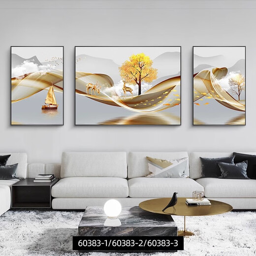 耀世佳画福禄双至 现代轻奢墙画客厅挂画抽象大气沙发背景墙装饰画大壁画 JD13757 左右30*40中60*40 晶瓷镶钻铝合金黑框
