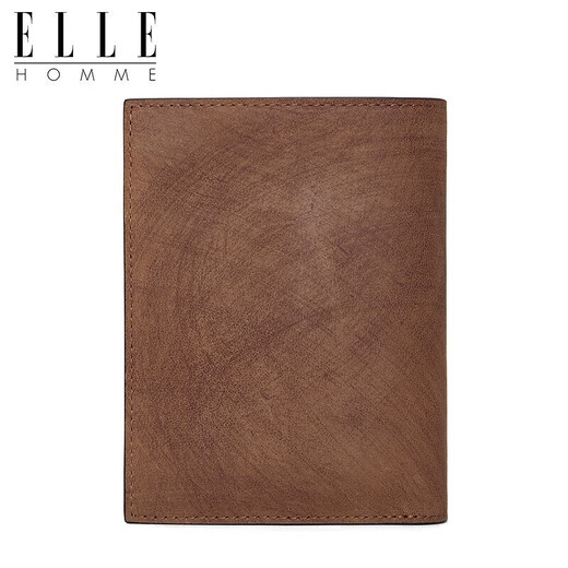 ELLE HOMME 钱包竖款头层牛皮多卡位复古两折票夹0330 生日礼物送爸爸