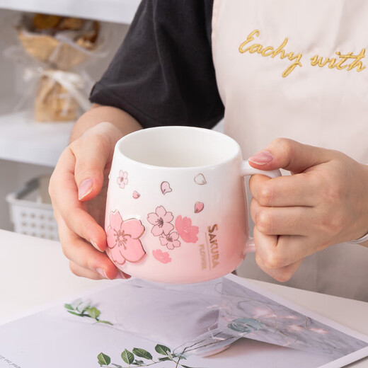 Bethes mug ceramic cup drinking cup coffee cup cherry blossom embossed tea cup with lid office home water cup