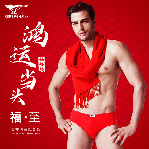
Seven Wolf Red Briefs Men's Pure Cotton Year Year Underwear Year of Snake Wedding Festive Lucky Briefs Red Men's Shorts Pure Cotton Briefs Boxed 2 3XL (185) (Suggested 145-160Jin [Jin equals 0.5 kg])