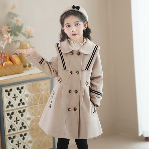 Disney (Disney) Mädchenmantel Winterwolle 2024 neuer Stil koreanischer Stil mittelgroßer gesteppter Wollmantel für kleine Mädchen 8886 Aprikosenhut + Kaninchen normaler Stil 150