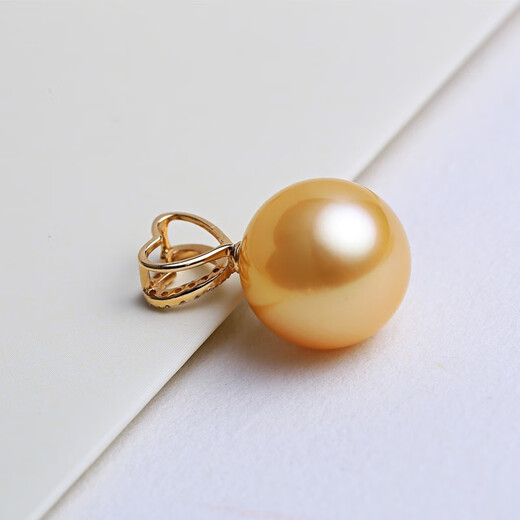 Haitong 18K gold set with diamonds South Sea gold bead pearl pendant single love light gold seawater necklace girl birthday gift light gold A grade / minor flaws 12-13mm