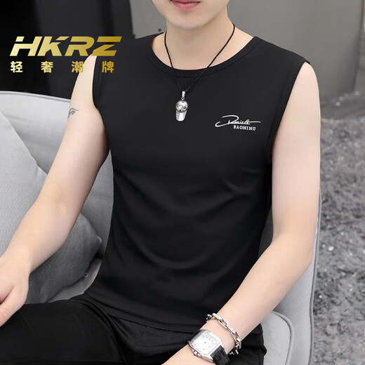HKRZ High-High-End Vest Men's Men's Round Summer Versión coreana Coreana Sports Slim Singless Vest Fitness White/W115 2XL [Peso sugerido 145-160Jin [Jin iguala 0.5 kg]]]