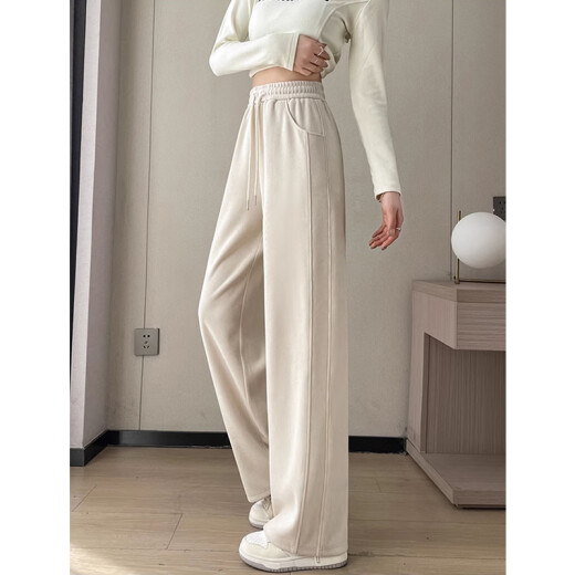Rote Dragonfly Schmale Version Weitbeinhose für Frauen 2025 Frühlings- und Herbst neue Freizeithosen für Frauen plus Samt Spring Sports Straight Hosen 689# Beige weiße Länge - plus Samt Super Soft Velvet XL