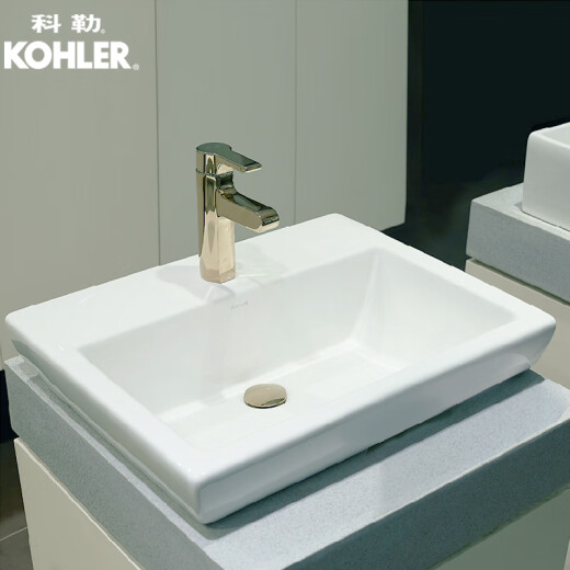 科勒（KOHLER）台盆 派丽蒙系列时尚脸盆 台上盆方形洗脸洗手盆 陶瓷面盆14715T 564x442mm 14715X-1-0(单孔)