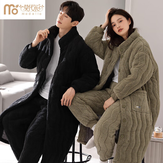 Modal de terciopelo de coral pareja camisón de invierno más terciopelo El traje de camisón de algodón de tres capas engrosado para hombres y mujeres se puede usar fuera de 9205 Militar Green 3xl
