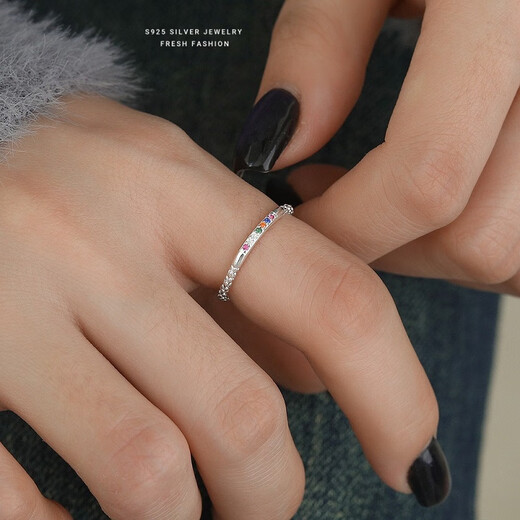 Su Shiliu Light Luxury Sparkling Diamond Colored Zircon Ring for Women 925 Silver Opening Adjustable Fashion Niche Design Hand Jewelry Gift Colored Diamond Opening Ring