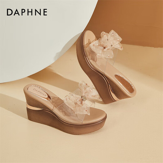 Zapatillas de Daphne para mujeres con cuñas con sandalias espesas tacones altos transparentes para mujeres 4023303137 Champagne 37
