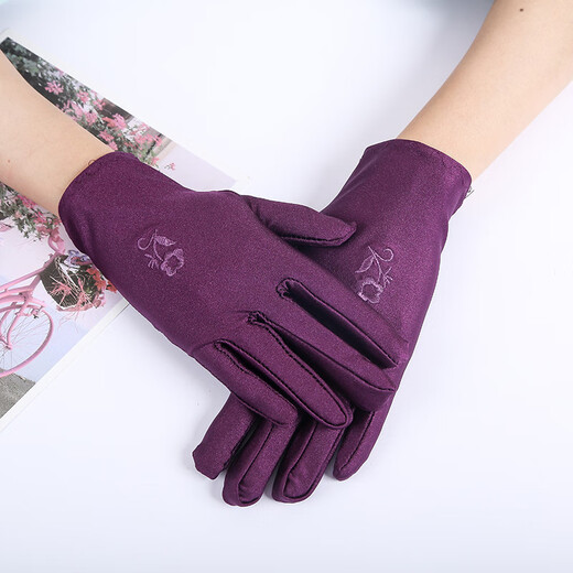 SKONWAT spring and summer elastic thin spandex embroidered flowers women's sun protection gloves driving anti-wear square dance performance Chinese New Year big red equal size