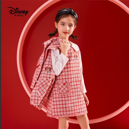Disney Disney children girls woven small fragrant vest dress princess cute inner baby style skirt 2021 spring DB111RE10 red and white roving grid 120
