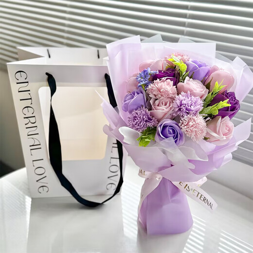 初朵16朵康乃馨玫瑰香皂永生花束生日礼物女妈妈38三八妇女神节非鲜花