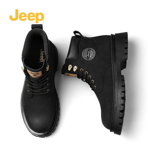 Jeep Big Yellow Boots Jeep High Top Martin Boots Schnürmodus vielseitige Arbeitsstiefel Herrenstiefel Motorrad Lederstiefel City Lederschuhe schwarz 41