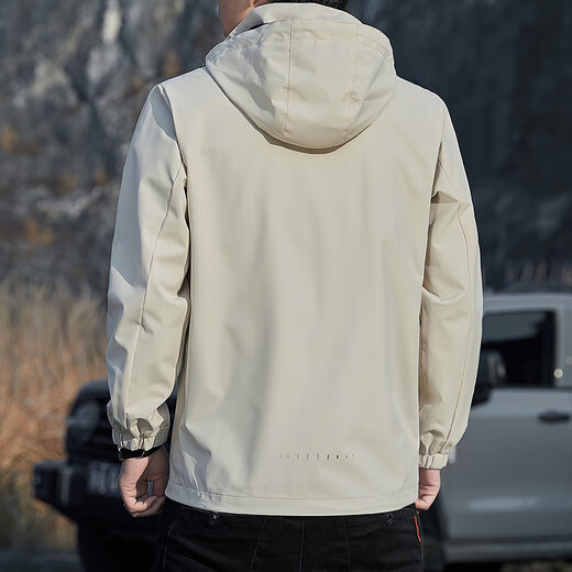 真维斯（Jeanswest）春秋季冲锋夹克男新款男装宽松连帽可拆卸外套男士防风工装上衣 6628浅灰色 5XL 码(176-185斤)