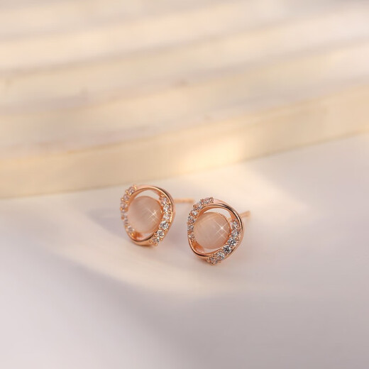 Idel's new design exquisite 925 silver earrings, high-end earrings, women's fashionable temperament circle imitation cat's eye earrings, circle earrings rose gold E2711