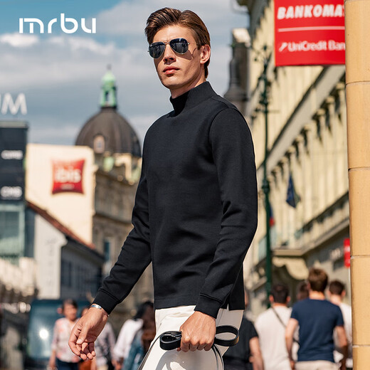Mr. Bu half-high collar bottoming long-sleeved top autumn and winter new casual men's T-shirt piano black L/175