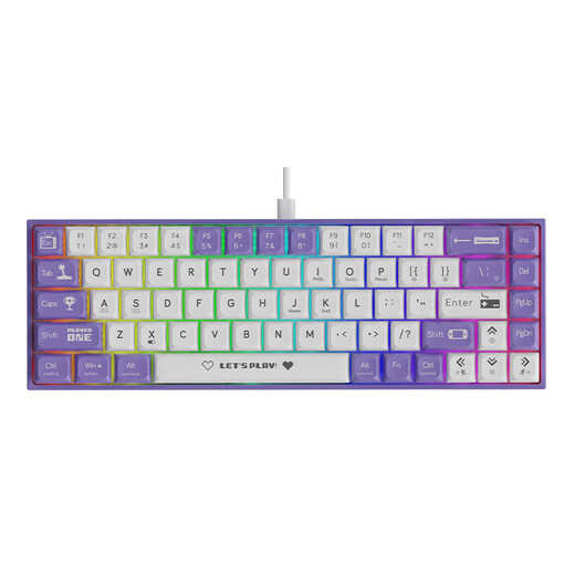 Ajazz AK680 Wired Mechanische Tastatur, Doppelschlüsselkappe, 68-Taste, vollständige Taste Hot-Swap, angepasste mechanische Tastatur, gemischte Farbbeleuchtung, tragbare und kompakte, lila und weiße, blaue Welle