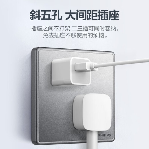 飞利浦（PHILIPS）开关插座家用恒曦86型空调一开双控网络面板深灰色 斜五孔（10A） 插座