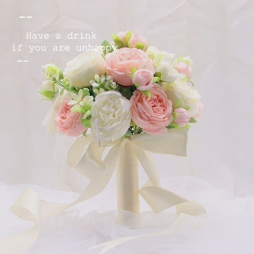 仁善祥手捧花结婚领证手捧花结婚仿真花求婚婚纱摄影拍照道具手捧花 香槟/白色（约10朵）+礼品袋 1束