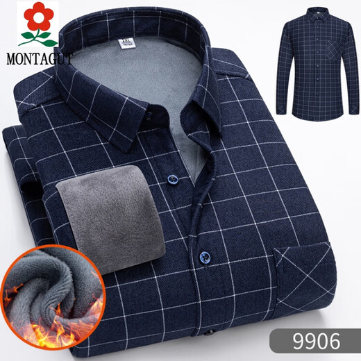 Montagut 2025 plaid winter men's long-sleeved shirt plus velvet trendy casual shirt warm new thickened middle-aged inch shirt 9906 L