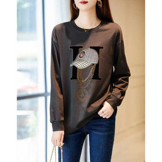 Demana Miracle Fairy Tale Town Spring and Autumn cloud soft feeling niche pure cotton design hot diamond long-sleeved temperament women's T-shirt