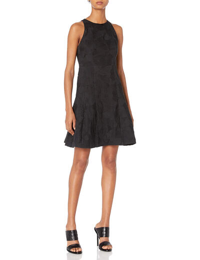 Halston Women's High Neck Sleeveless Tulip Dress Embroidered Floral Fabric Party Dress Black 0