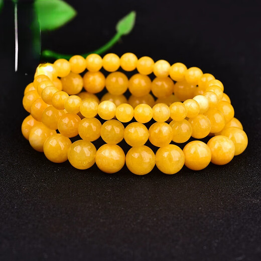 DL 1998 Fat Donglai same style beeswax bracelet chicken fat yellow natural yellow chalcedony bracelet beeswax color quartzite jade crystal bead diameter about 6mm three circles women's model