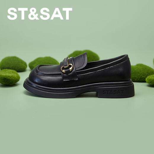 Saturday Women's Shoes Spring Soft Soled Shoes Girls Black Leather Shoes Loafers Parent-Child Shoes One-Step Versatile Black 38