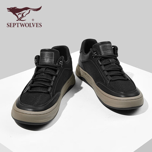 七匹狼（SEPTWOLVES）男鞋百搭板鞋时尚休闲鞋男士皮面鞋子男 W8343730237 黑色 40 