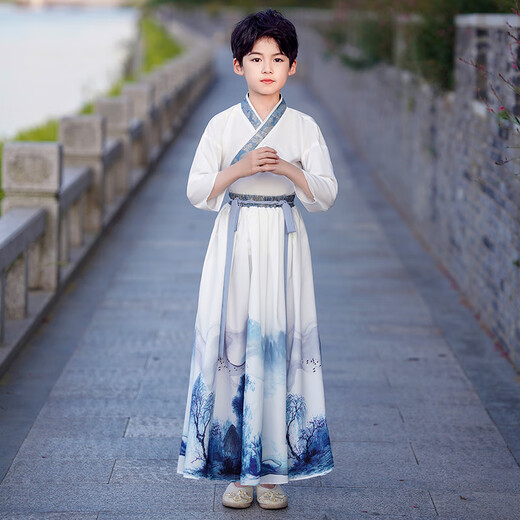 Annie Youer Boy Hanfu Estilo chino Young Master Young Master Autumn Clother's Anciente disfraz de niños guapo Student Study Chinese Study Gray 150