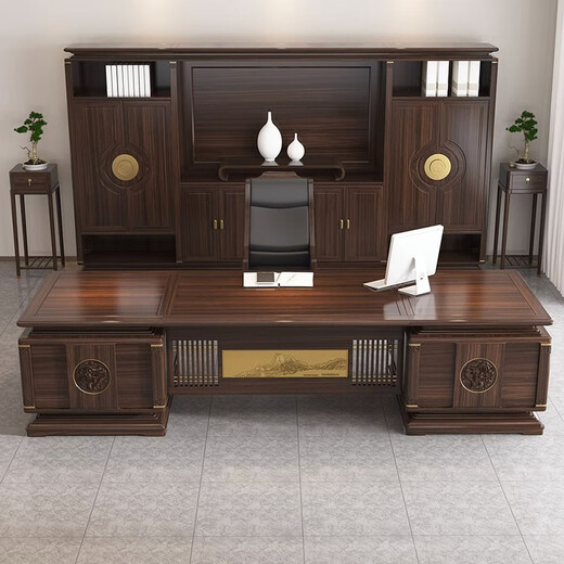 YARXCHEG new Chinese style solid wood boss desk chairman desk ebony wood executive desk solid wood high-end office customized 2.4m executive desk
