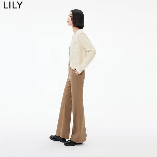 LILY秋新款女装别致开叉含垂坠感时尚通勤复古微喇休闲裤 719栗棕 L