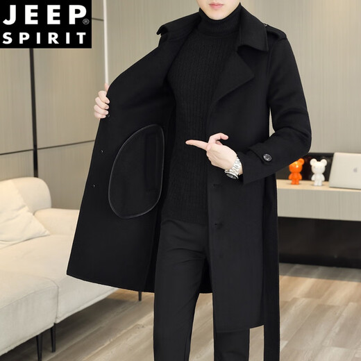 JEEP SPIRIT2025秋冬季新款双面羊毛呢大衣男士外套潮流中长款羊毛呢子风衣男 88020-卡其 M