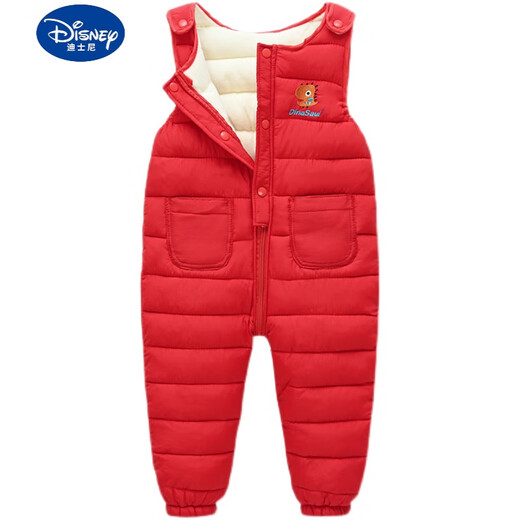 Disney children's down cotton overalls for infants and toddlers, thickened cotton pants for boys and girls, open-fit one-piece plus fleece pants, black 90, suitable for height 80-90, age 1 and a half - 2 years old