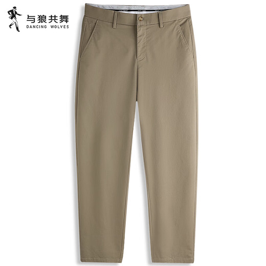 与狼共舞【DP免烫】弹力棉休闲裤男2025夏季新款商务纯色透气直筒长裤4033 卡其701-夏季款 35