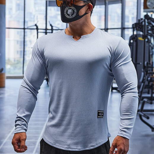 Lutielang sports long-sleeved fitness clothes T-shirt bottoming shirt men's elastic quick-drying muscle training running top gray XL