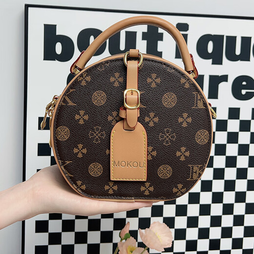 纪诗哲轻奢品牌包包女包女士单肩包斜挎手提小圆包送女友老婆生日礼物侈 印花咖啡色 精美礼盒/礼物