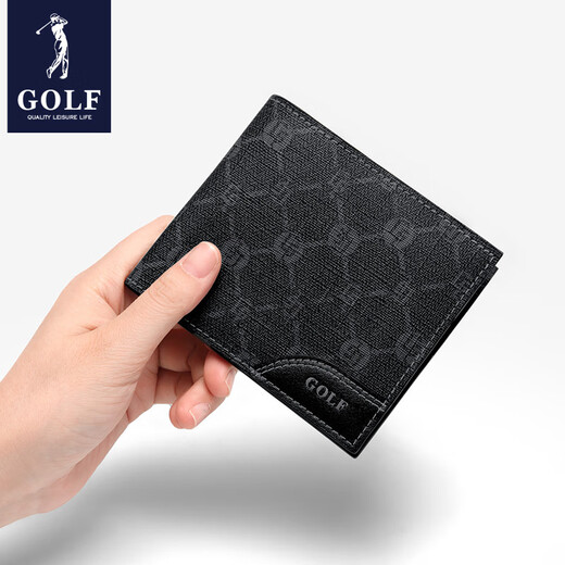 高尔夫（GOLF）短款钱包男士皮质大容量卡包时尚零钱夹便携皮夹男父亲节礼物 黑色