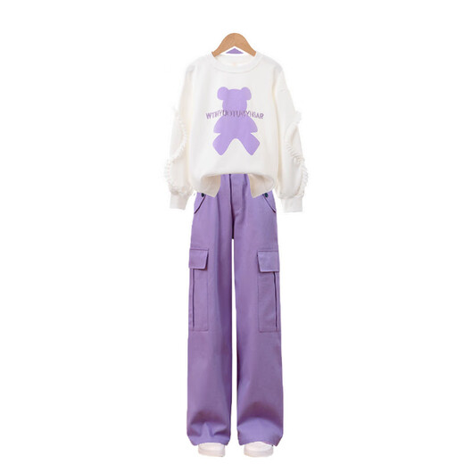 Yoyo one new girl suit fashionable and fashionable spring and autumn children's sports clothes girls sweatshirt big children spring 4882 white + 15063 purple 140cm