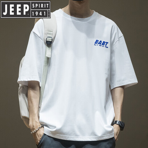Jeep Spirit Boys kurzärmeligte T-Shirt-Männer Hip-Hop Sommer 2025 Neue Männer großer großer, vielseitiger Paar T weißes Baumwoll-1483 2xl-Empfohlenes Gewicht 155-175