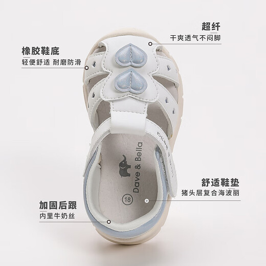 DAVE&BELLA Children's Sandals Girls Summer Baby Shoes Infant Toddler Shoes Kids Girls Toddler Beach Shoes White (Milk White) 20 (Shoe Inner Length 13.6cm)