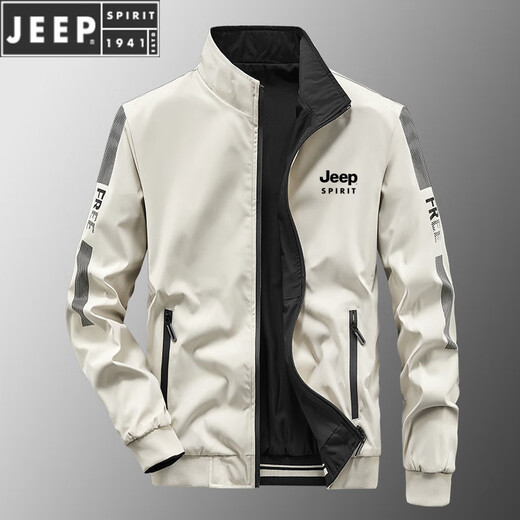 JEEP SPIRIT jacket men's spring and autumn stand collar loose double-sided wear winter youth middle-aged business jacket with cotton jacket 9866 dark gray plus cotton style [upgrade version] 2XL (recommended 145-160Jin [Jin equals 0.5 kg])
