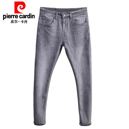 Pier Cardin Father's Day Gift Hong Kong Light Gray Jeans Men's Summer Thin Men's Slim Feet Pants Fashion and Versatile Black Gray 1048 29