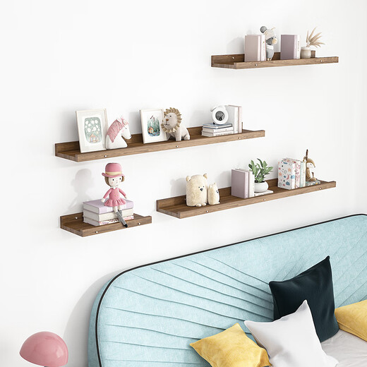 Ruoshi wall storage rack solid wood one-word partition without punching storage bookshelf laminate wall decoration wall-mounted display rack solid wood-log color-90*15