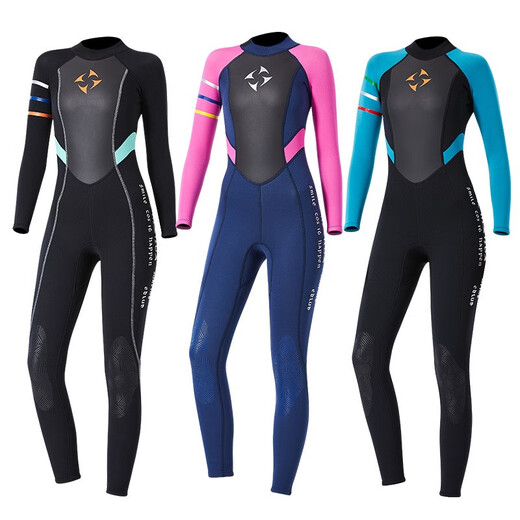 DIVE&SAIL wetsuit one-piece women's 3MM warm super elastic wet snorkeling surfing winter swimsuit outdoor long-sleeved jellyfish suit black women's style L
