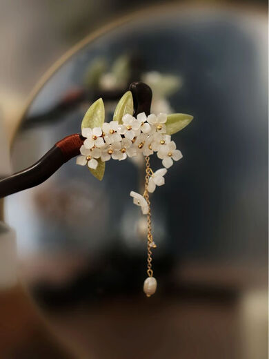 Wanbao hairpin, high-end national style, cheongsam, tea dress, wooden hairpin, fringed temperament, wooden ebony hairpin, ball hairpin for women, single osmanthus hairpin