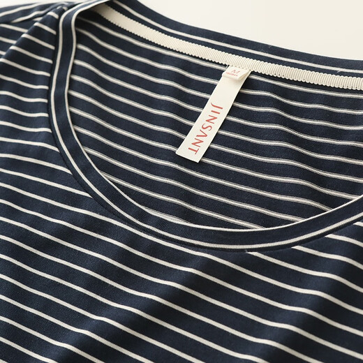 
Golden Santa Golden Santa Base Shirt for women with silk striped round neck can be worn on the outside for short-sleeved casual shirt 3YZFBB701 Navy bottom rice noodles 4554 M