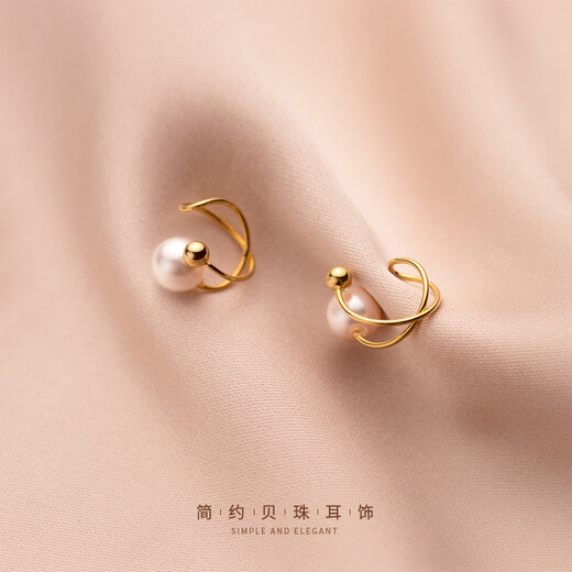 Warme Farben commuting versatile Japanese style simple imitation pearl non-pierced ear clips temperament cross line earrings a pair of ear clips