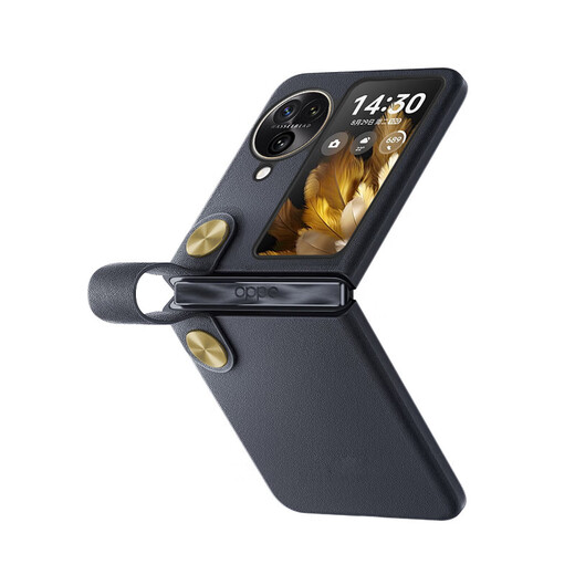 Kaicai suitable for oppo find n3 flip mobile phone case findn3flip folding screen hand strap plain leather anti-fall protective cover oppo Find N3 Flip mobile phone case black