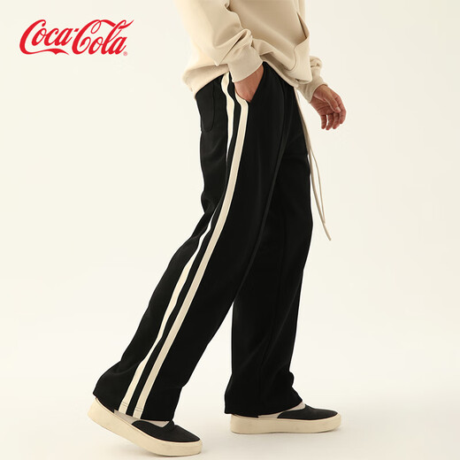 Coca-Cola Casual Pants Men's and Women's Summer Striped Loose Straight Sports Pants Black 2XL (170-190Jin Jin equals 0.5kg)