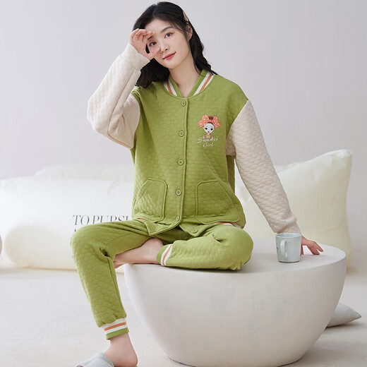 Comfortable shirt for women, winter pure cotton long sleeves, autumn and winter warmth thin cotton air cotton mezzanine, women's warm home clothing MC15271 M (recommended 80-100 Jin [Jin equals 0.5 kg])